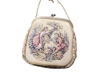 Vintage JR Miami Victorian Chic Tapestry Kiss Lock Top Chain Handle Bag