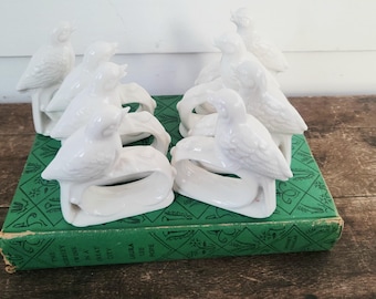 Vintage White Porcelain Bird Napkin Rings Set Of 8 ~ Farmhouse ~Cottagecore ~Country Chic