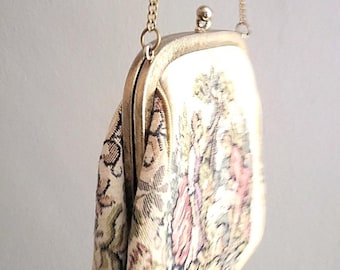 Vintage JR Miami Victorian Chic Tapestry Kiss Lock Top Chain Handle Bag