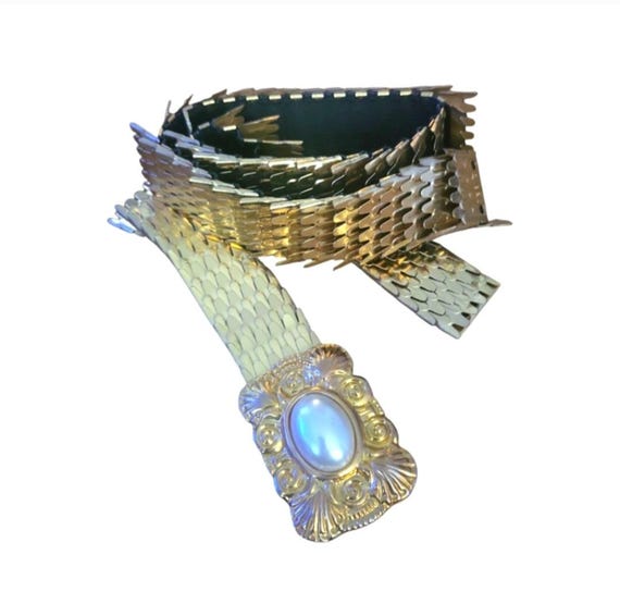 Vintage stretchy Gold Metal belt s-l400.jpg main image 4