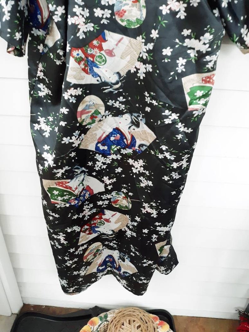 Vintage Forest Green Geisha Girl Kimono Robe One Size Fits Most