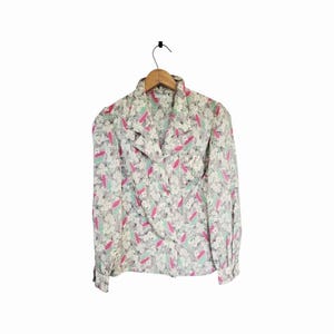 Vintage 60&#39;s Carven Paris Floral Button Down Blouse M