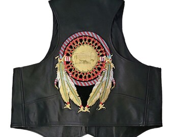 Vintage Black Leather Buffalo Dreamcatcher Biker Vest XXL