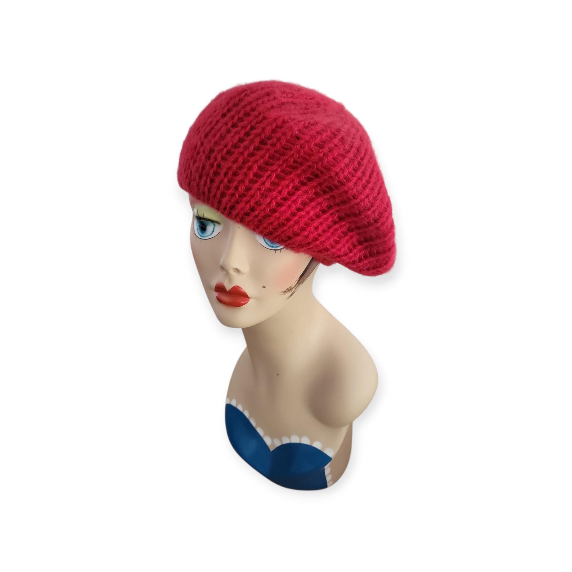 Vintage Aris Cherry Red Chunky Knit Beret Hat O/S - Etsy