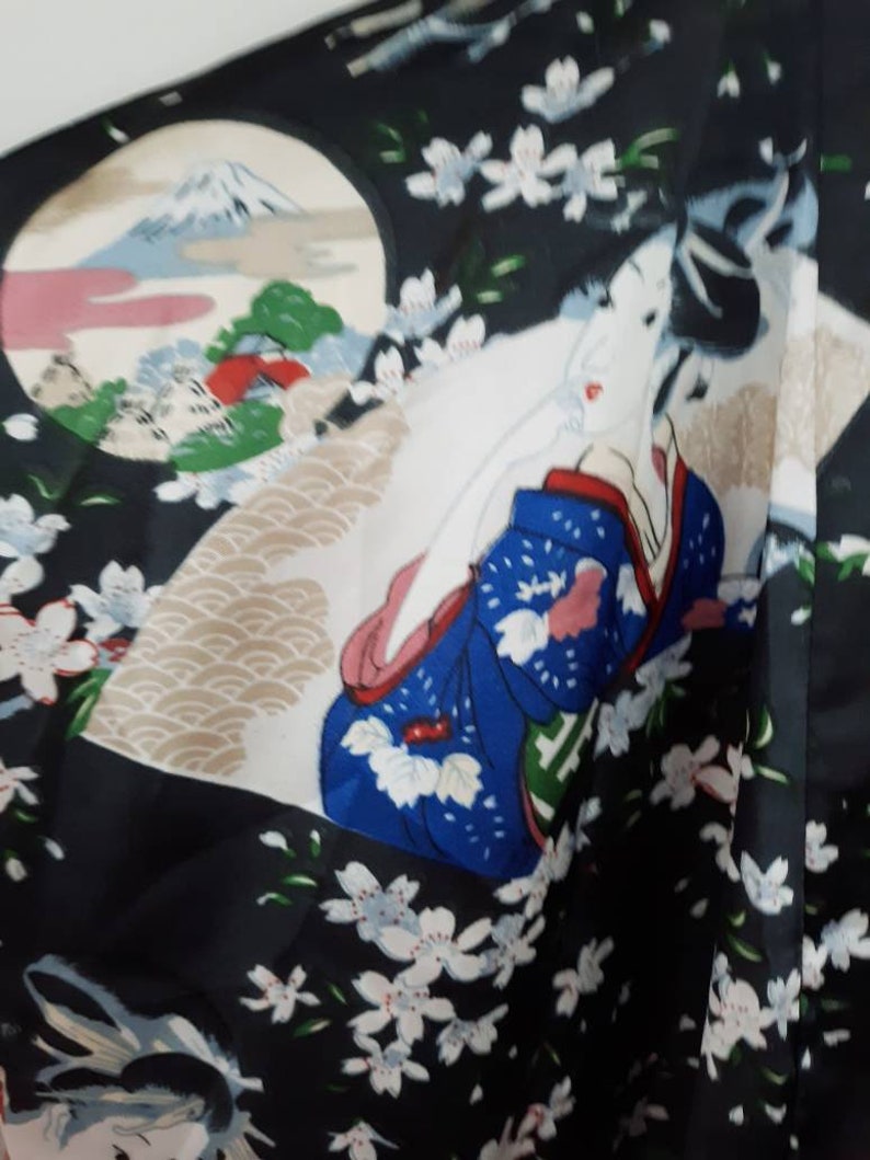 Vintage Forest Green Geisha Girl Kimono Robe One Size Fits Most