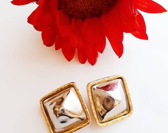 Vintage 80's 2 Toned Chunky Statement Clip On Earrings