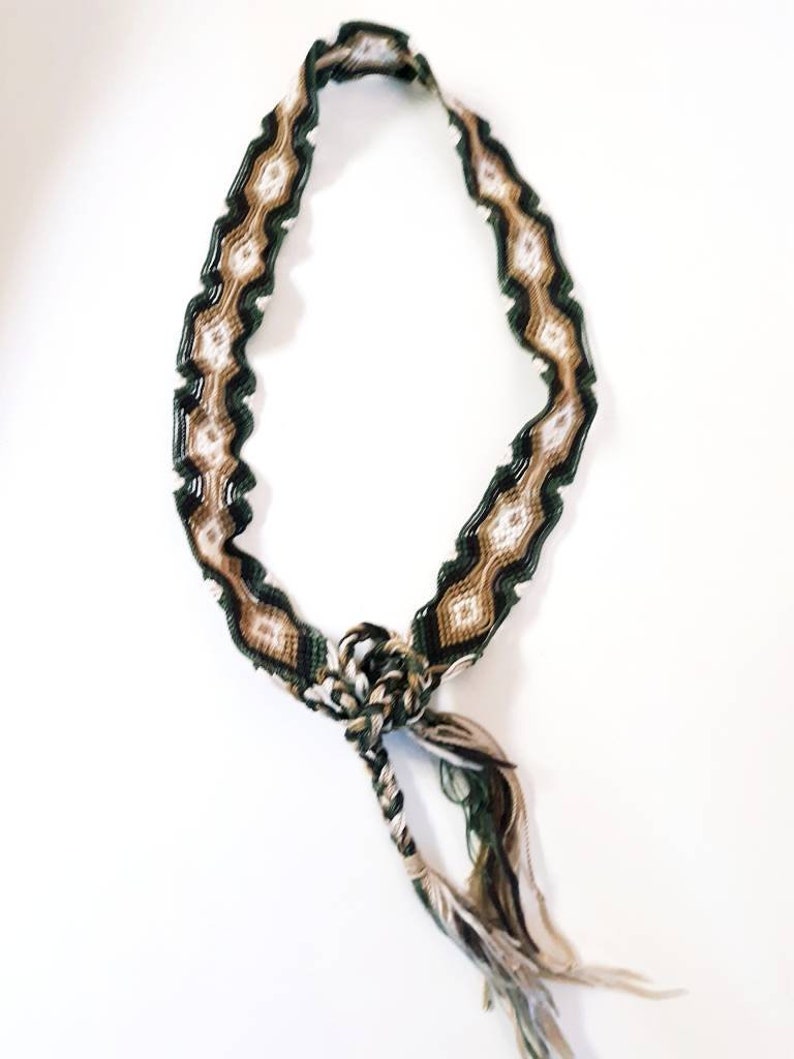 Vintage Khaki /& Tan Macrame Tie Belt Festival Belt Size ML Hippie Chic