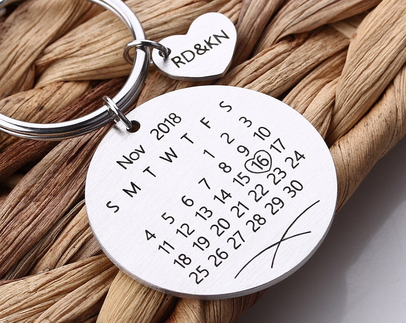 Personalized Calendar Keychain Hand Stamped Calendar Date Etsy