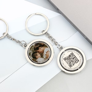 QR Code Rotating Disc Keychain, Customized QR Code Keyring, Personalized Photo Key Accessories, Memory Gift