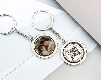 Llavero con disco giratorio y código QR, llavero con código QR personalizado, llavero con foto personalizada, regalo de recuerdo