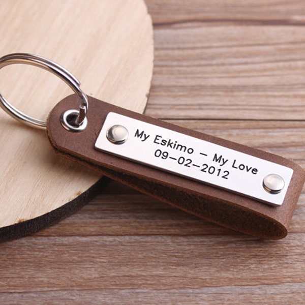 Personalized Leather Mens Keychain - Hand Stamped Leather Key Fobs -  Gift for Mens-Valentine's Day Gift