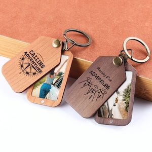 Personalised Photo Wooden Keychain, Custom Engraved Wooden Picture Keyring, Photo Printing, Gift for Anniversary