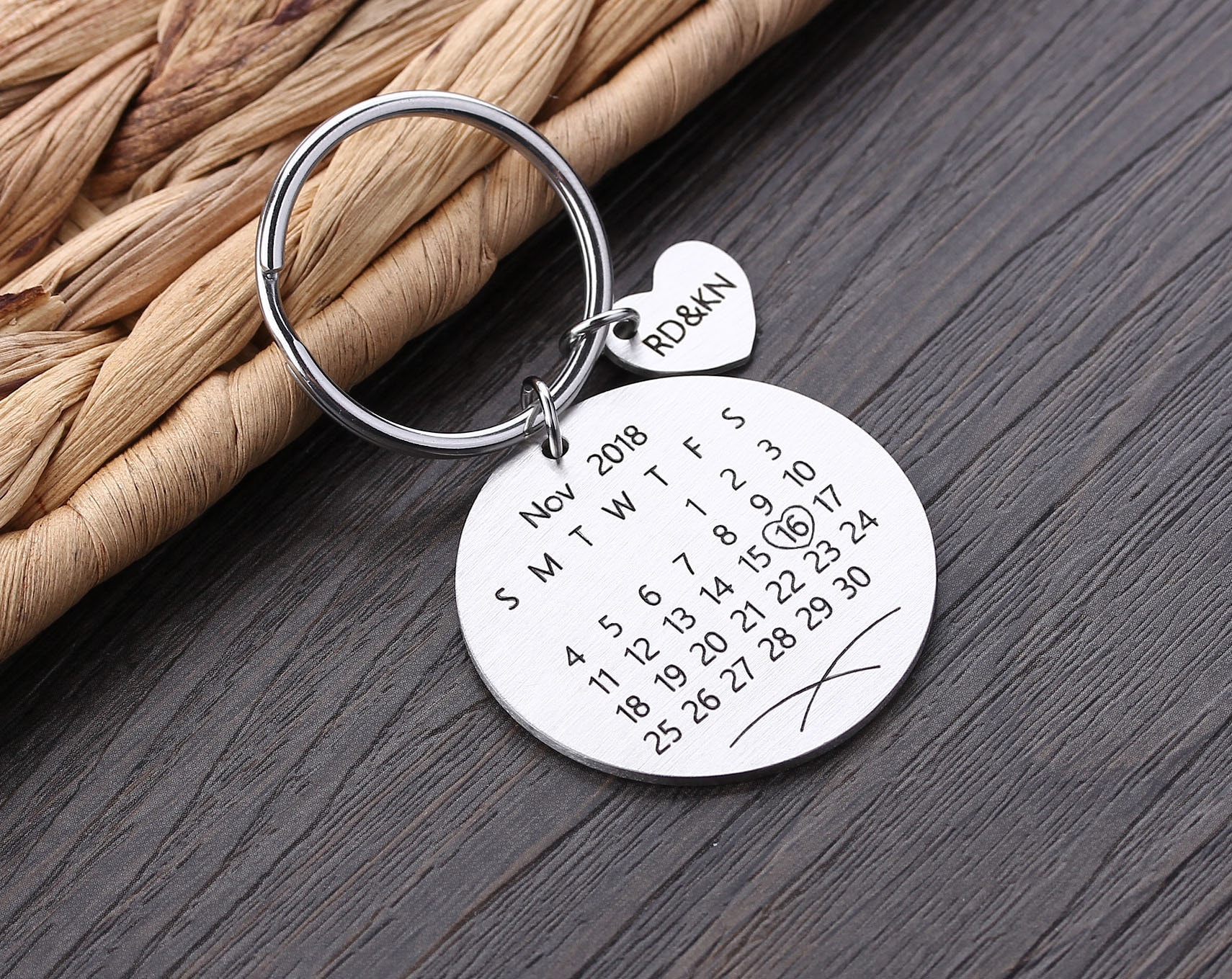 Personalized Calendar Keychain Hand Stamped Calendar Date Etsy