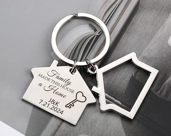 Peresonalized House Shaped Keychain, New Home Gift, Realtor Gift, Housewarming Present, Couple Gift Idea, Family Made this House a Home