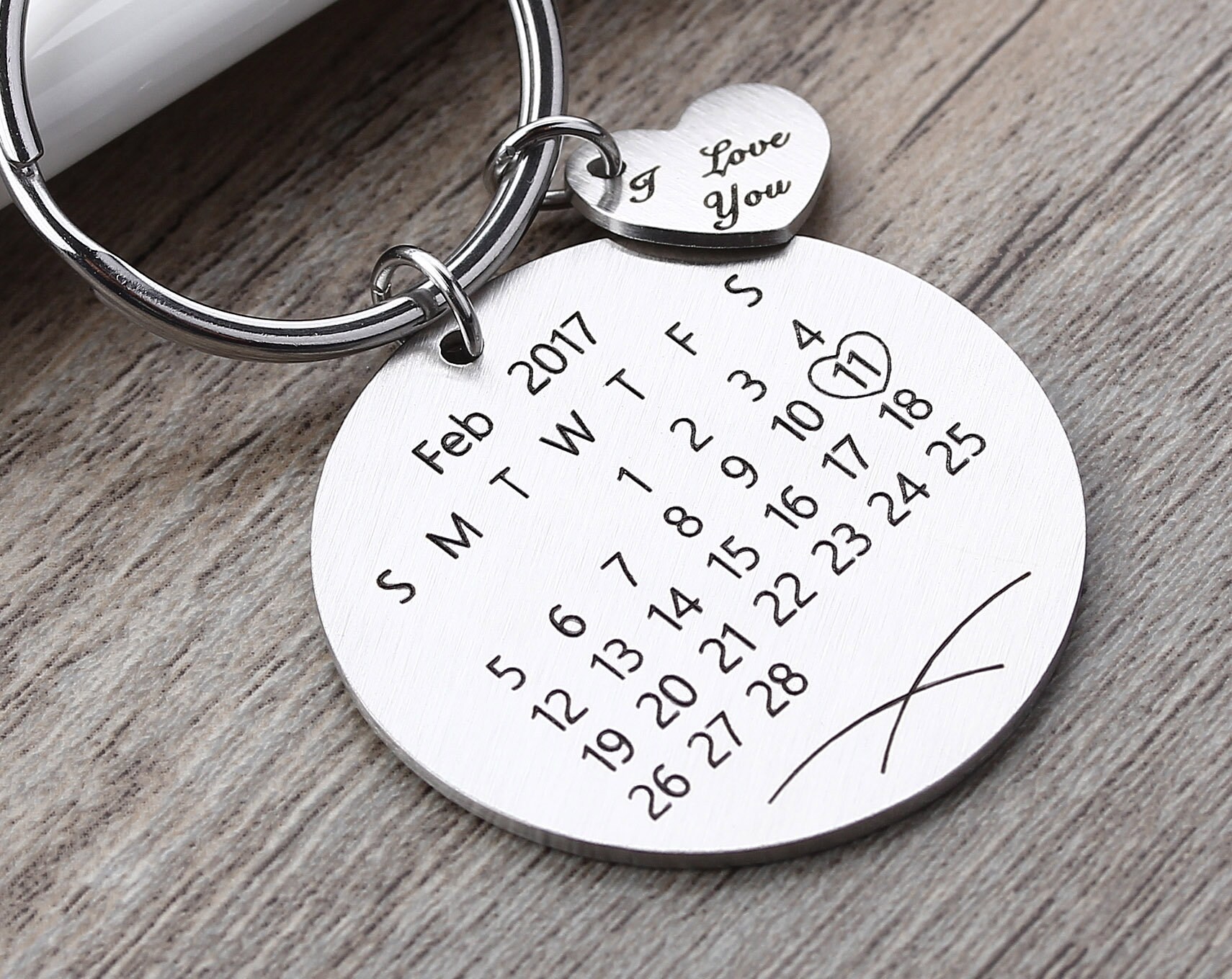 Personalized Calendar Keychain Hand Stamped Calendar Date Etsy