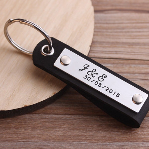 Personalized Leather Initals Name Leather Keychain - Hand Stamped Leather Key Fobs-Valentine's Day Gift