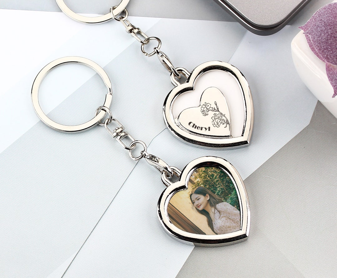 Stainless Steel Custom Photo Keyring, Personalized Heart Shaped Photo