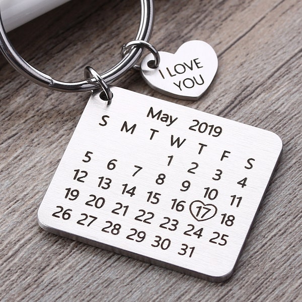 Porte-clés calendrier personnalisé - Porte-clés date personnalisé - Marqueur date importante - Cadeau d'anniversaire personnalisé-Cadeau de la Saint-Valentin