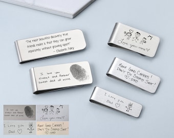 Clip para billetes personalizado, clip para billetes con huella dactilar, clip para billetes grabado para padrinos de boda, clips para billetes de acero inoxidable