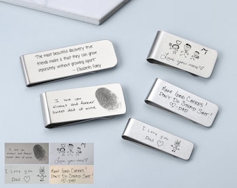 Personalized Money Clip Custom Money Clip Handwriting Fingerprint Money Clip,  Engraved Groomsmen Money Clip, Stainless Steel Money Clips