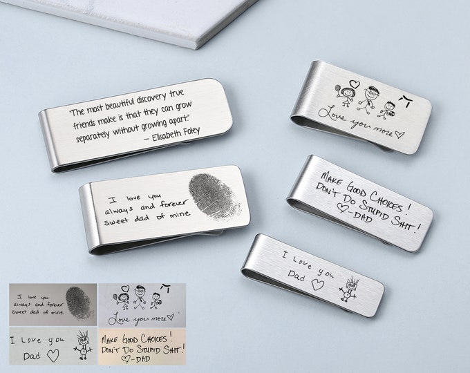 Personalized Money Clip Custom Money Clip Handwriting Fingerprint Money Clip,  Engraved Groomsmen Money Clip, Stainless Steel Money Clips