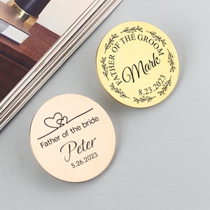 Stainless Steel Round Brooch, Round Cabochon Tie Tack, Personalized Name Brooch, Logo Customized ID Tag