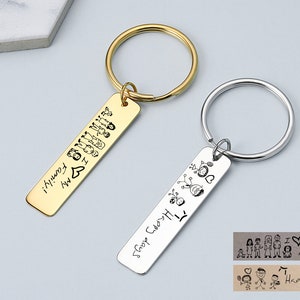 Father&#39;s Day Gift, Fingerprint Keychain, Acutal Handwriting Keychain,Memorial Gift, Father Gift, Gift for Him,Anniversary Gift,Memorial Gift