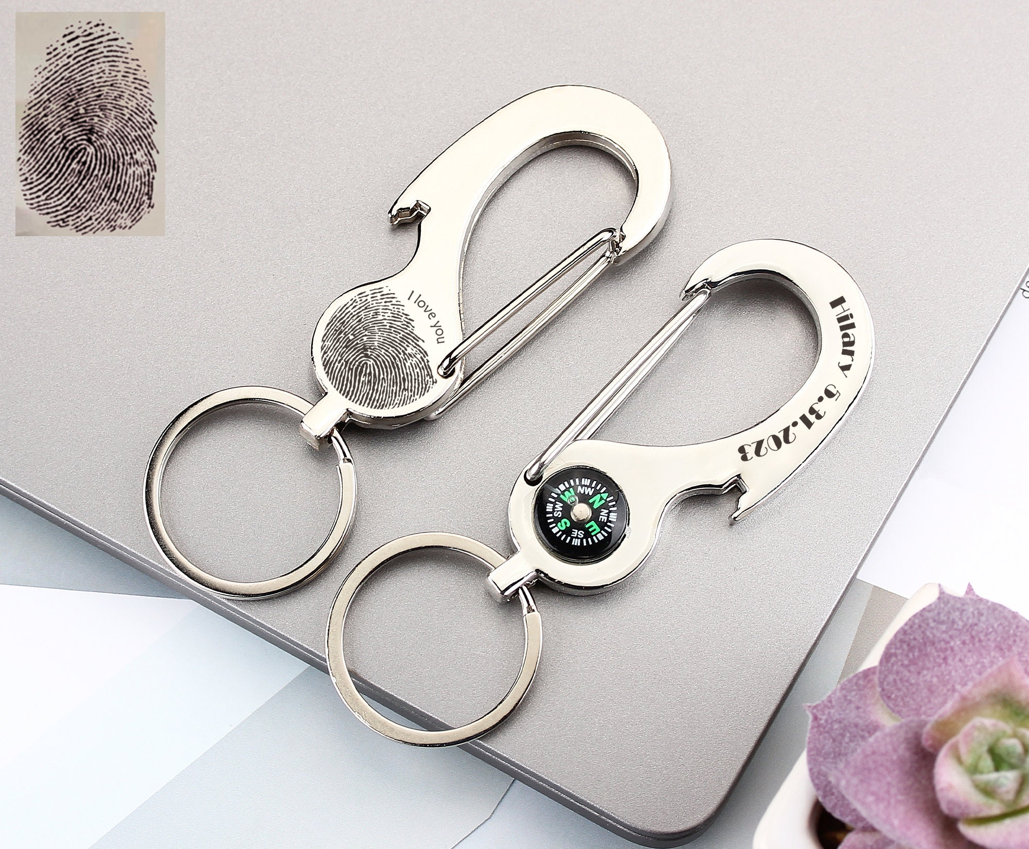 Fingerprint Compass Keyring, Compass Outdoor Navigation, Creative