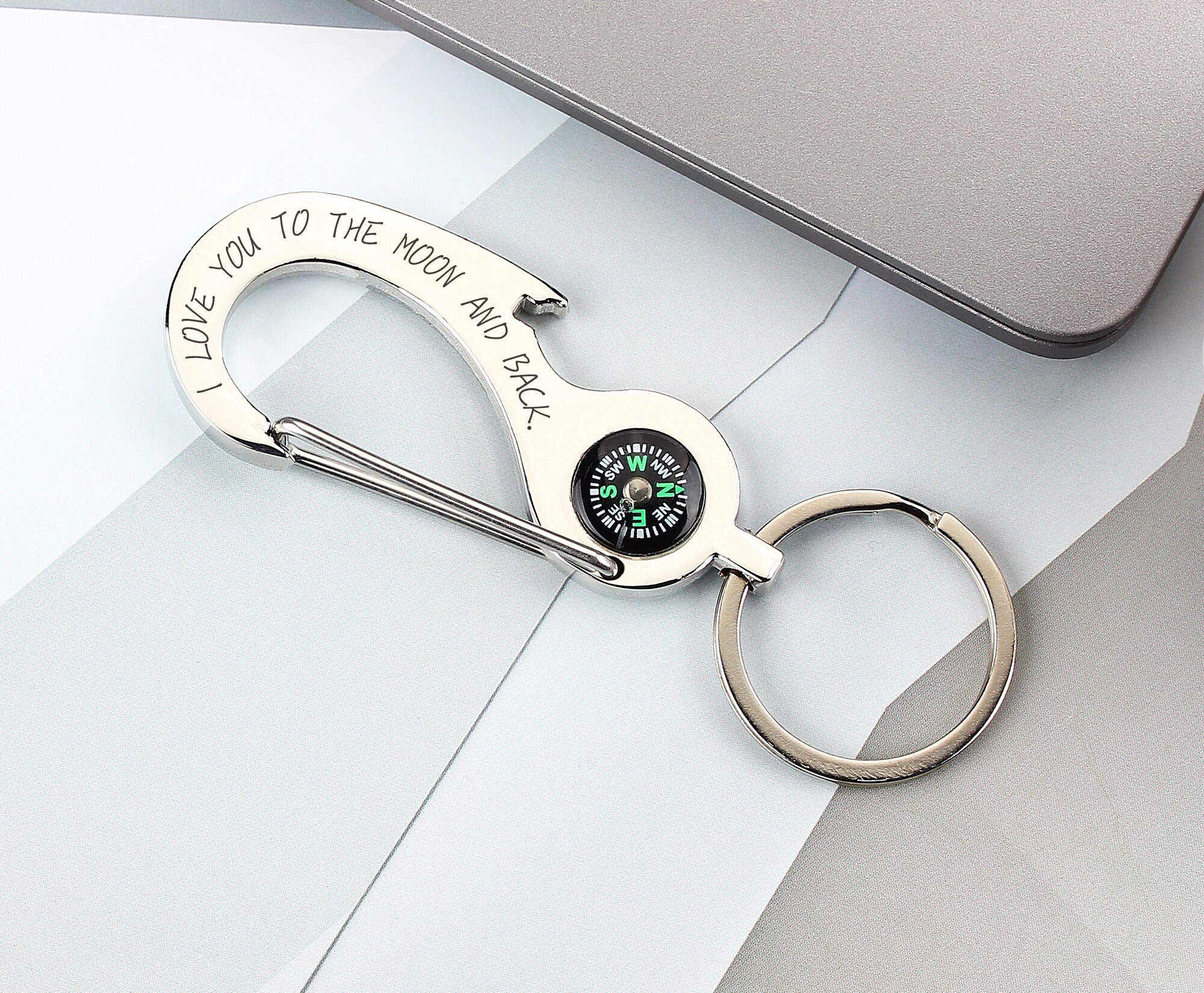 Compass Handwriting Custom Keyring, Carabiner Mini Survival Keychain ...