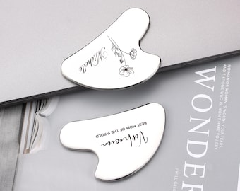 Personalized Stainless Steel Muscle Scraper Tool, Engraved Custom Gua Sha Massage Tool, Girlfriend Gift,  Birth Flower Gift, Gift for Mother