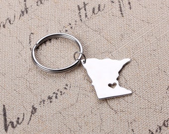 I heart Minnesota Keychain - Minnesota Map Keychain - Map Keychain - State Key ring - Can be made with any state or country