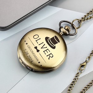 Personalised Pocket Watch, Wedding Party Gift, Best Man Gifts, Custom pocket watch, Father of Groom Gift, Valentine&#39;s Day Gift for Boyfriend