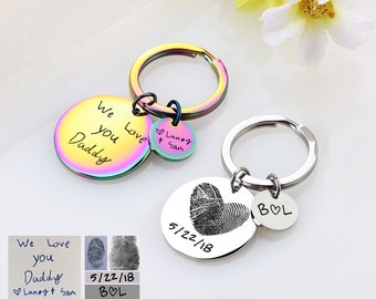 Personalized Handwriting Stainless Steel Keychain, Fingerprint Metal Keychain, Customized Handwriting Keyring, Gift For Mom