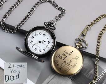Custom Pocket Watch for Men, Engraved Actual Handwriting Pocket Watch for Fathers Day Gifts, Anniversary Gift, Wedding Gift, Gift for Him