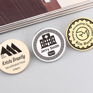 Stainless steel Customized ID Tag, Personalized Name Brooch, Engraved Name Badges with Industry Logo, Custom Teacher Doctor Stylist ID Badge