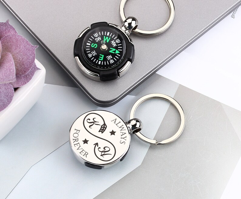 Personalized Fingerprint Key Pendants, Small Compass Keyring Pendants ...