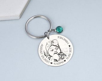 Llavero con estadísticas del bebé, estadísticas personalizadas, regalo para mamá primeriza, regalo para papá primerizo, estadísticas del bebé recién nacido, llavero personalizado, llavero para mamá