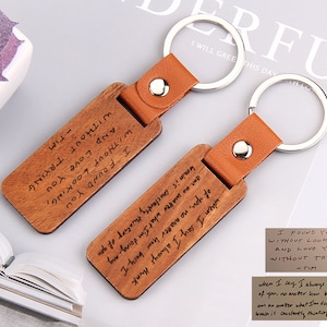 Personalised Handwriting Wooden Keychain, Custom Engraved Text Keyring, Gift For Anniversary