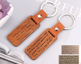 Personalised Handwriting Wooden Keychain, Custom Engraved Text Keyring, Gift For Anniversary