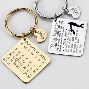 Calendar Keychain, Custom date keychain, personalise anniversary keychain keyring, stainless steel date keyring