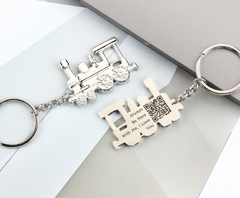 Small Train Metal Silver Keychain, Personalized Text Engraved Keychain ...