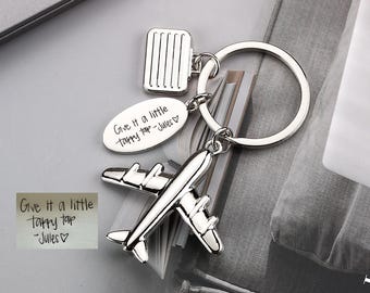 Chaveiro de avião personalizado, chaveiro com caligrafia real personalizada, chaveiro com modelo de avião 3D, presente de companhia aérea, presente para amantes de aviões