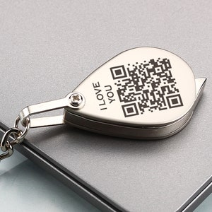 Lupa de bolsillo portátil personalizada de 20 aumentos, llavero con lupa con código QR personalizado, llavero con lupa plegable pequeño, regalo para ella/él