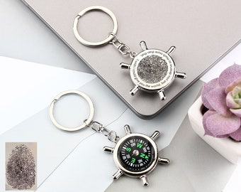 Compass Fingerprint Outdoor Keychain, Personalized Fingerprint Keyring, Mini Compass Keyring, Wild Survival Travel Gift