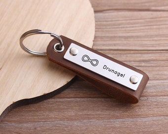 Personalized Infinity Keychain - Infinity symbol Leather Keychain - Hand Stamped Mens Leather Keyring-Valentine's Day Gift