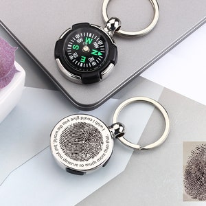 Personalized Fingerprint Key Pendants, Small Compass Keyring Pendants, Lightweight Tire Shape Compass Keychain, Camping Gifts