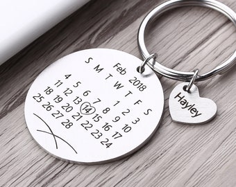 Engraved Calendar Keychain - Personalized Calendar Key Chain - Signature Calendar Keychain - Custom Calendar Keyring - Wedding Gift