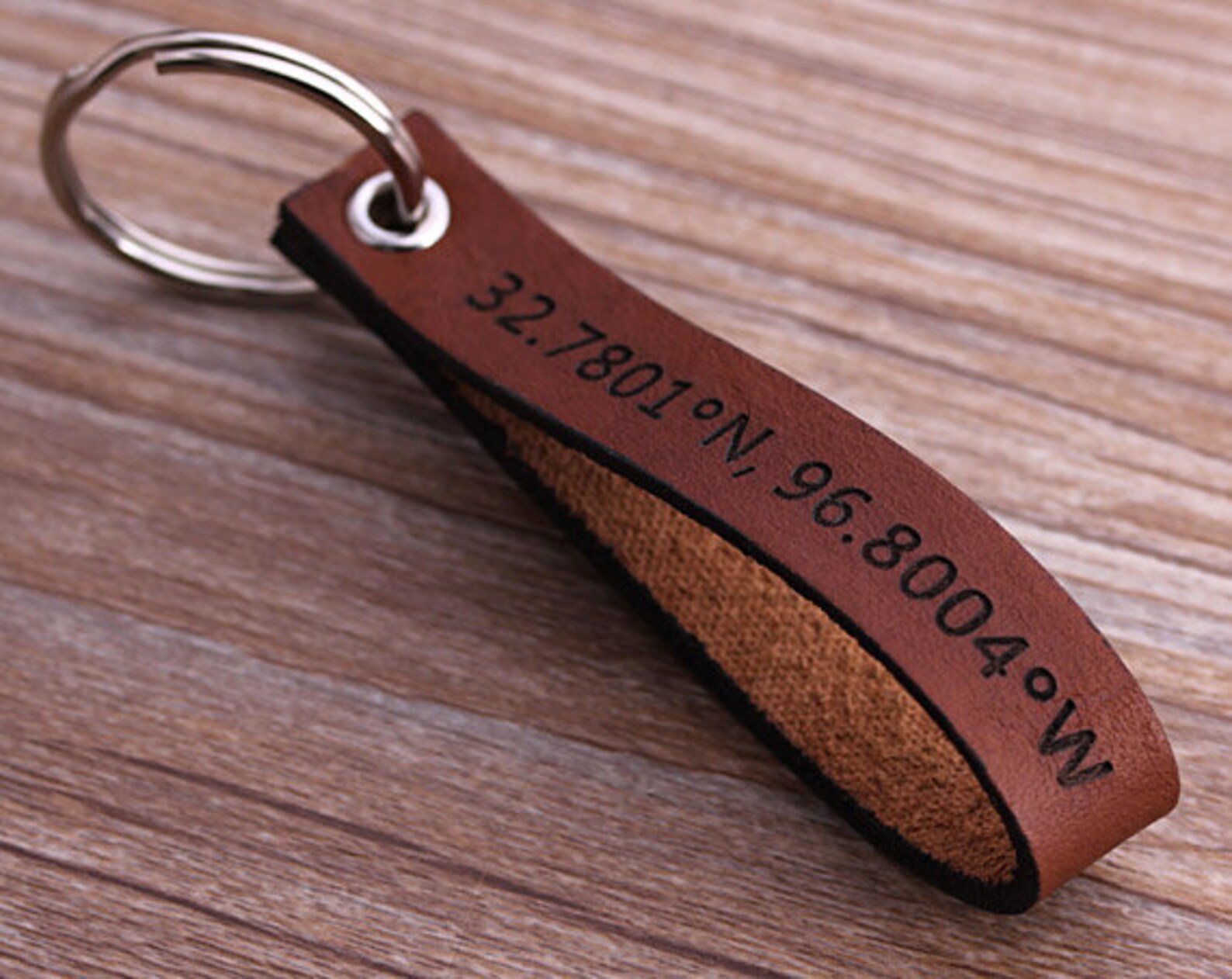 GPS Leather Keychain Latitude Longitude Keychain Etsy