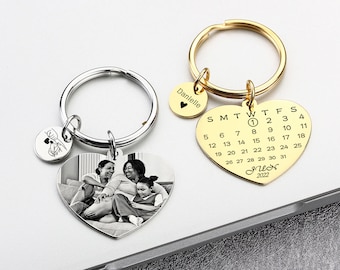 Special Date Couples Keychain, Custom Photo, Key Accessory Keyring, Custom photo, Couples special date, Actual Handwriting Heart Keychain