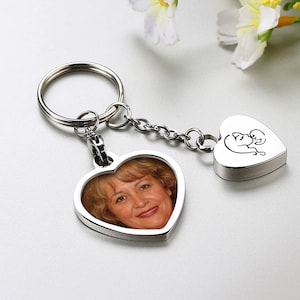 Memorial Ashes Pendant Keyring, Personalized Photo Keychain, Memorial keychain, Engraved Handwriting, Fingerprint Urn Jewelry for ashes